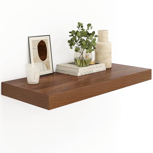 Heimlove 12" Deep Floating Shelves for Wall, 24 Inch Shelf Bathroom Shelves Set of 1, Mounted Shelves for Books Living Room Laundry Room Bedroom Kitchen Home Office, Walnut - color: Walnut, size: 23.6"W x 11.6"D x 2"H, 1 Pack