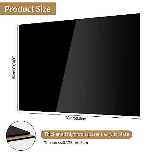 Lesnlok 2 Pieces 16 x 20 Black Acrylic Sheet 1/8 inch Thick 3mm Black Plexiglass Sheet, DIY Materials for Home Decor, Handcraft, Painting, Photography,Switch Panel, Display Stand - size: 16 x 20 x 1/8