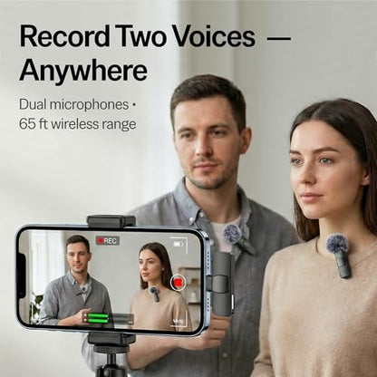 Mini Mic Pro (Latest Model) - Wireless Mini Microphone for iPhone, iPad, Android - 2 Pack Lavalier Microphone for Video Recording - iPhone Mic Crystal Clear Recording with USB-C for Content Creators - style: All iPhones & Androids (USB-C + Lightning)