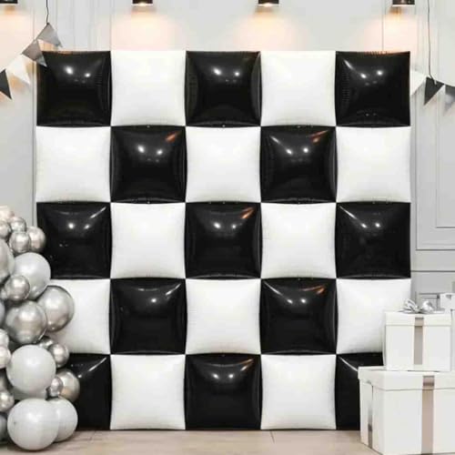 Black and White Silver Square Foil Balloons Wall, Double Sided Magenta Mylar Balloons Backdrop Helium Mylar Balloo Kit for Anniversary, 2025 Graduation,Wedding, Birthday Party Decorations 25PCS - color: Black White-25