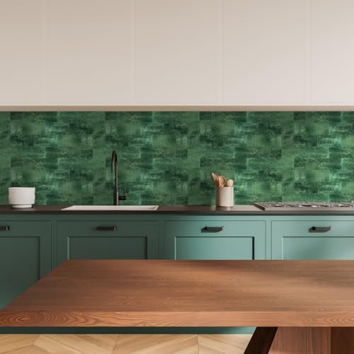 10 Sheets Dark Green PVC Subway Tiles Peel and Stick Backsplash,12''Heat Resistant Stick on Tiles for Kitchen,Waterproof Peel and Stick Wall Tiles for Bathrrom - color: Dark Green