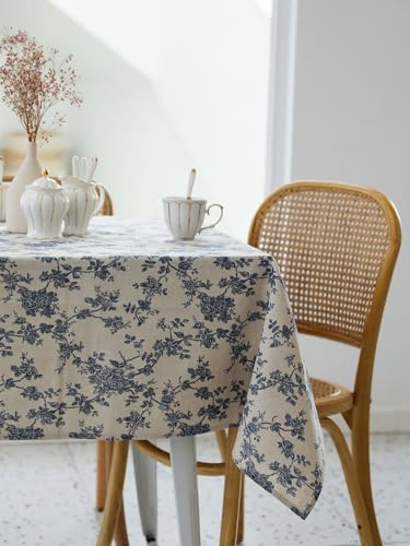 YiHomer Pastoral Rectangle Tablecloth - 52 x 70 Inch Table Cloth - Washable Table Cover with Dust-Proof Wrinkle Resistant for Restaurant, Picnic, Indoor and Outdoor Dining, Floral (Dark Blue) - color: A - Floral (Dark Blue), size: 70" x 52" (Rectangular)