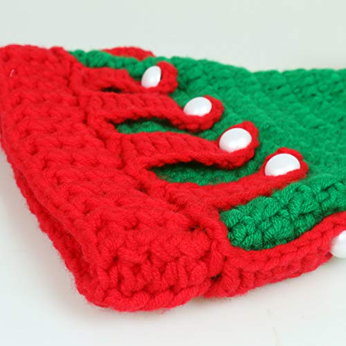 Ypser Infant Baby Knitted Beanie Photo Prop Crochet Knit Cap Christmas Cap Deer Hat with Bow - color: Red & Green, size: One Size