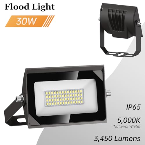 dephen 30W LED Flood Lights Outdoor with Bracket Mount, 3450Lumen 120V Security Lighting, 5000K IP65 Waterproof Wall Pack Floodlight for Garden Yard Patio Porch (UL-Listed) - size: 30W-Bracket Mount