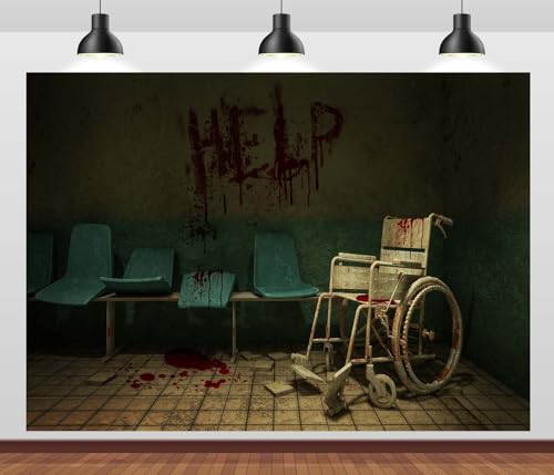 6x4ft Fabric Abandoned Hospital Backdrop Horror Bloody Halloween Backdrop Horror Creepy Hospital Corridor Photography Backdrop Halloween Backdrop Decoration Photo Studio Props - size: 6x4FT