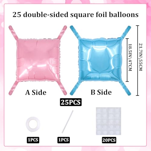 square aluminum foil Balloon Wall Backdrop, 25 pieces Light blue and pink double-sided Balloon Arch Kit, suitable for theme parties, weddings, anniversaries and other celebration decorations - color: Light Blue.pink