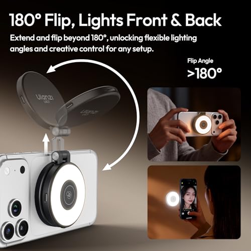 ULANZI LM21 Selfie Light for Phone - Dual Sided Magnetic Ring Light for iPhone/Android with Magsafe, 8000K CRI ≥95 LED Rechargeable Phone Fill Video Light for Photo, TikTok, Makeup, Live Stream, Vlog - color: Black