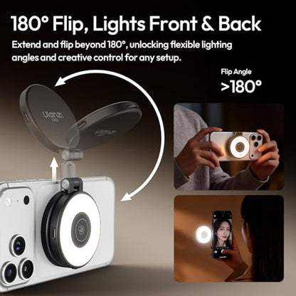 ULANZI LM21 Selfie Light for Phone - Dual Sided Magnetic Ring Light for iPhone/Android with Magsafe, 8000K CRI ≥95 LED Rechargeable Phone Fill Video Light for Photo, TikTok, Makeup, Live Stream, Vlog - color: Black