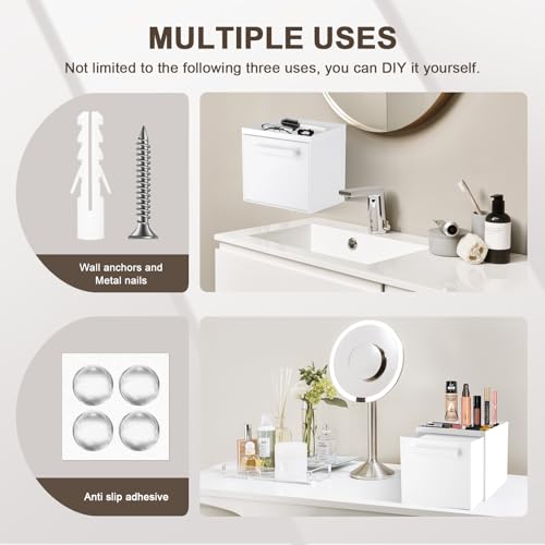 Disposable Face Towel Storage Box Compatible with Clean Skin Club Clean Towel XL Acrylic Facial Towels Holder with Drawer Wall-Mounted Makeup Organizer for Vanity, Bathroom (Glossy White) - color: Glossy White