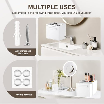 Disposable Face Towel Storage Box Compatible with Clean Skin Club Clean Towel XL Acrylic Facial Towels Holder with Drawer Wall-Mounted Makeup Organizer for Vanity, Bathroom (Glossy White) - color: Glossy White