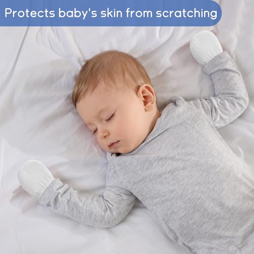 Newborn Baby Muslin Mittens 0-6 Months No Scratch Elastic Wrist Soft Breathable Gloves Bulk Cotton for Infant - color: White
