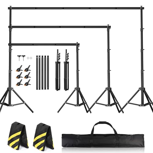 Backdrop Stand 10 x 7.5 FT for Photography Studio, Adjustable Photo Backdrop Stand Kit for Parties, Background Stand with Sandbags, Spring Clamps, Carrying Bag - size: 10x7.5 FT