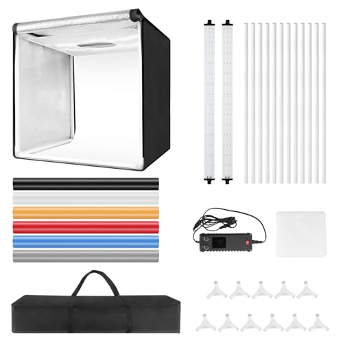 Bi-Color LED Photo Light Box 16x16 inch, 168 Dimmable LEDs Product Photography Lighting Tent with High CRI>98, 6 Colors Backdrops for Jewelry/Artwork/Small Objects Tabletop Studio