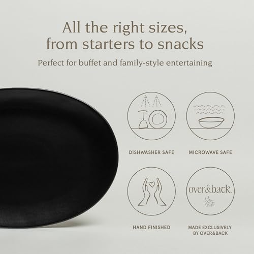 over&back Coupe Stoneware Serving Platter - Elegant 1-Piece Oval Serving Platter to Complete Your Kitchen Set - 16.4" x 11.5" - Semi-Matte Black - color: Black, size: Oval Platter