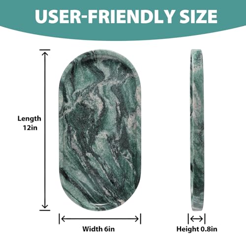 Koville Norway Natural Marble Tray, 12"x6" Vanity Decorative Tray for Countertop Organizer, Catchall Tray for Perfume, Candles, Jewelry Dish - color: Verde Lapponia, size: 12" x 6" x 0.8"