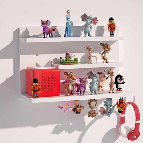 for Tonies Shelf Magnetic - Tonies Figure Organizer for Kids Room, Wooden Magnetic Display Shelf for Tonies Box Holder, Wall Floating Shelves Toy Storage Compatible Charging Station (3 Tier, White) - color: White, size: 3 Tier