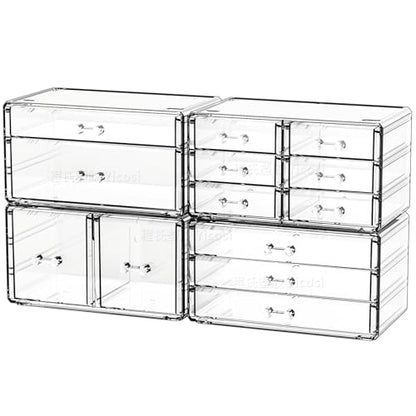 Cq acrylic 4 Pack Clear Acrylic Drawer Organizer Countertop,Stackable 13 Drawers Makeup Storage, Cube Make up Organizer for dresser Hair Clip,Beauty Product Desk and Bathroom Organizers and Storage - size: Large 13 Drawers