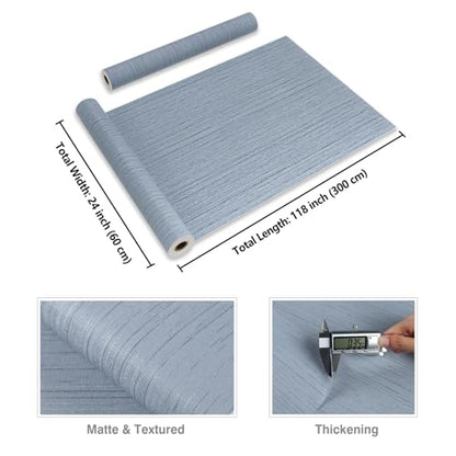 CRE8TIVE 24"x118" Wide Light Blue Grasscloth Peel and Stick Wallpaper Fabric Linen Textured Wallpaper Removable Self Adhesive Grasscloth Contact Paper Waterproof Vinyl Paper for Cabinets Drawers Walls - color: Light Blue, size: 24" x 118"
