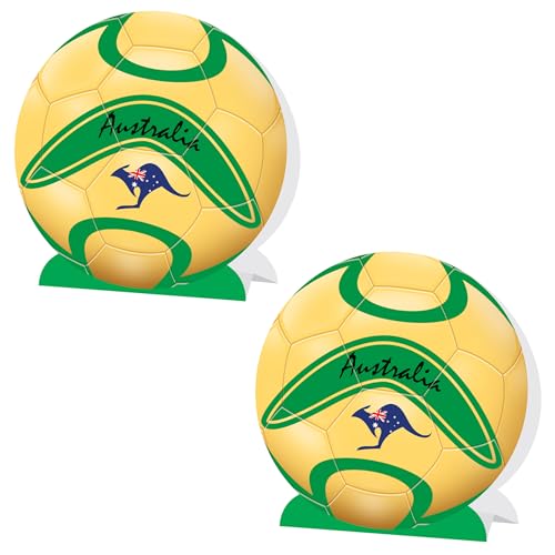 Beistle Australia Soccer 3-D Centerpieces – 2 Pack, Fold-Out Table Decorations, Green and Yellow Football Party Décor for Australian Themed Events, Sports Banquets, Team Celebrations & Displays, 9¼"