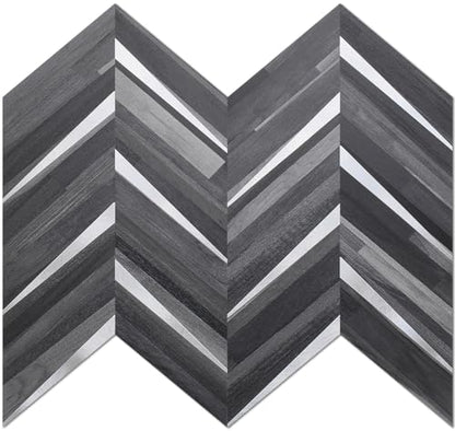 DICOFUN 10-Sheet Herringbone Peel and Stick Backsplash for Kitchen, Black & Grey Wood Look PVC Mixed Metal Chevron Stick on Backsplash Wall Tiles - color: Black Wood and Metal Silver, size: 10 Sheets, 12"x12"x0.12"