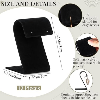 RattanView 12 Pieces Velvet Earring Display Stand Necklace Pendant Jewelry Stand Showcase Organizer Display Holder for Earring Pendant Accessory Rack(Black,Curved Style,Velvet) - color: Black, style: Curved Style