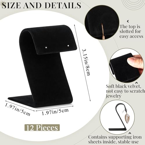 RattanView 12 Pieces Velvet Earring Display Stand Necklace Pendant Jewelry Stand Showcase Organizer Display Holder for Earring Pendant Accessory Rack(Black,Curved Style,Velvet) - color: Black, style: Curved Style