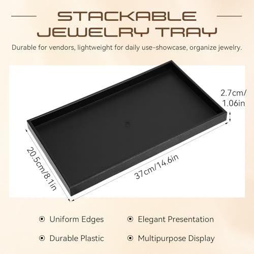 LemonRoad 6 Pack Plastic Jewelry Tray Stackable Black Jewelry Display Drawer Inserts Organizer for Ring Necklace Earring Bracelets Showcase Display for Women Her