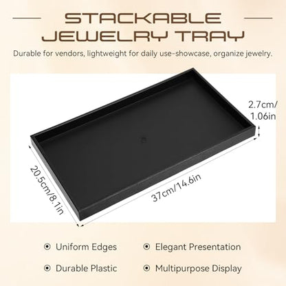 LemonRoad 6 Pack Plastic Jewelry Tray Stackable Black Jewelry Display Drawer Inserts Organizer for Ring Necklace Earring Bracelets Showcase Display for Women Her