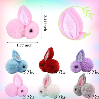 30 Pcs Mini Plush Easter Bunny Animals, Miniature Stuffed Rabbit, Soft Tiny Stuffed Animals Easter Bunnies Plush Rabbit for Easter Basket Stuffers, DIY Hair Clips (30)