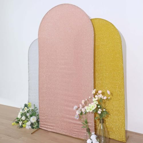 Efavormart 7ft Blush Rose Gold Chiara Arch Backdrop Cover, Metallic Spandex Double-Sided Arch Stand Cover, Wrinkle-Free for Wedding Party - color: Rose Gold, size: 7 FT