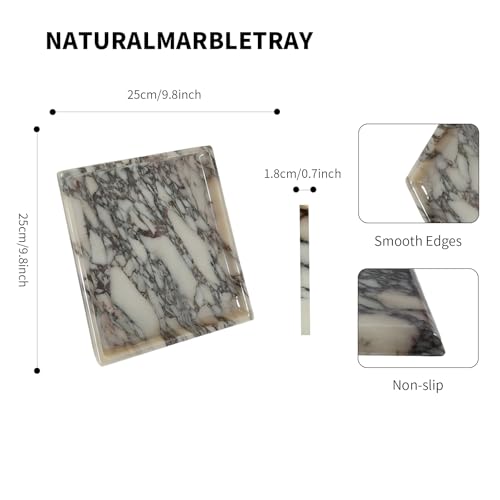 Natural Marble Decor Tray - Hand-Polished Luxury Organizer for Vanity, Bathroom | Cosmetics Perfume Jewelry Display Tray (Caracata Violet Square Tray, 9.8" x 9.8" x 0.7") - color: Caracata Violet Square Tray, size: 12" x 8" x 0.7"