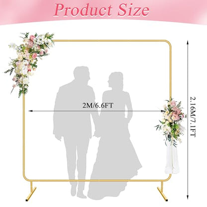 Metal Wedding Arch Backdrop Stand for Parties 6.6FT Gold Balloon Arch Square Frame Kit Pipe and Drape Stand Floral for Ceremony, Wedding, Baby Shower, Birthday Party, Flower Wall Decoration