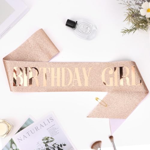 CIEHER Rose Gold Sash for Women Girls - Birthday Queen Sash for 10th, 13th, 16th, 18th, 21st, 30th, 40th, 50th, 60th Birthdays - color: Rose Gold 1