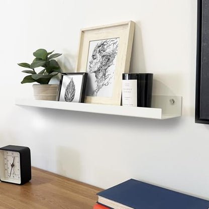 Mitus Floating Display Shelf - Wall Mounted - Modern Industrial Metal Channel Ledge White, 24 inch - color: White, size: 24 in