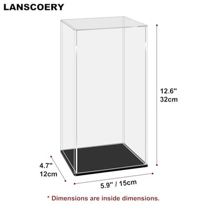 LANSCOERY Acrylic Display Case, 5.9x4.7x12.6 in, Upgraded Thickened UV-Resistant Showcase, 98% Clarity Dustproof Box with Glossy Black Base for Action Figures, LEGO & Models, Scraper & LED Light - color: Black, size: 5.9x4.7x12.6inch