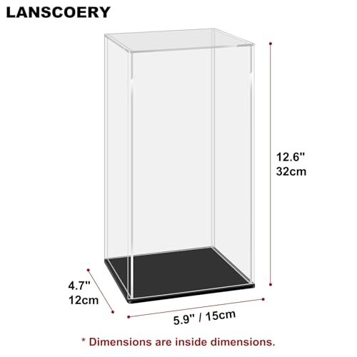 LANSCOERY Acrylic Display Case, Assemble Showcase Display Box for Collectibles, with Dustproof & Seamless Display Design, 5.9x4.7x12.6inch Black Base - color: Black, size: 5.9x4.7x12.6inch; 15x12x32cm