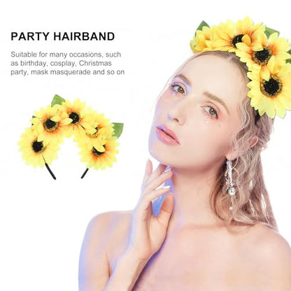 Beavorty Sunflower Flower Halloween Decor Halloween Decor Artificial Sunflower Hair Band Decorative Headwraps Yoga Headband Headpiece Bridal Photo Prop Womens Womens Boho Decor