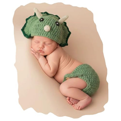 Newborn Photoshoot Outfit Dinosaur Boy Photography Prop Dino Helmet Hat & Diaper Cover Props For Baby Girl Photo