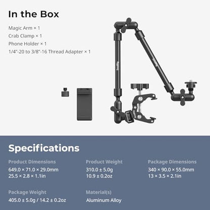 SMALLRIG 22" Magic Arm Clamp, Overhead Phone Mount Holder Stand, Flexible Desk Camera Mount, Articulating Friction Boom Arm, for POV Shot, Filming, Light, Webcam, Action Camera - style: Double Ball Joints