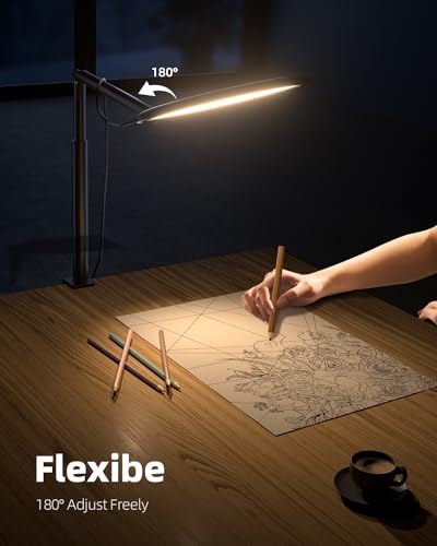 Weilisi 10.2" Desk Ring Light with Stand, 360° Rotate Desk Lamps for Home Office with C-Clamp, Flexible Height Desk Light, Adjust Arm Ring Light for Desk, Podcast, Gaming, Recording, Zoom Lighting