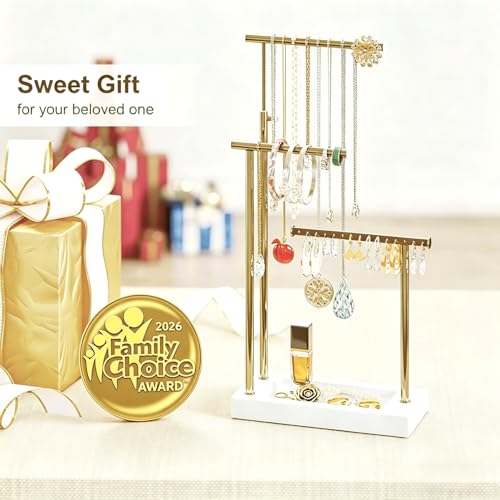 SRIWATANA Jewelry Organizer Display Extra Tall Necklace Holder 3 Tier Jewelry Tree Stand, Gift Idea (White & Gold) - color: White & Gold