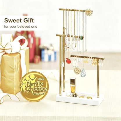 SRIWATANA Jewelry Organizer Display Extra Tall Necklace Holder 3 Tier Jewelry Tree Stand, Gift Idea (White & Gold) - color: White & Gold