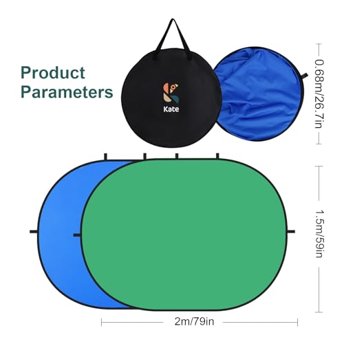 Kate 5x6.5ft(1.5x2m) Collapsible Backdrop Self Tape Blue Green Twist Flex Folding Pop up Backgrounds for Photoshoot, Headshots Photo, Video Calls - color: Blue/Green