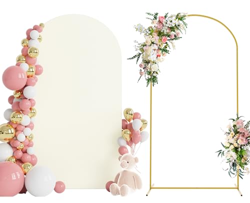 Wokceer 7.2 FT Wedding Arch Backdrop Stand and Arch Cover Metal Arch Stand with Arch Stand Cover for Birthday Party Wedding Ceremony Bridal Baby Shower Event Decor - color: Ivory, size: 7.2x4FT