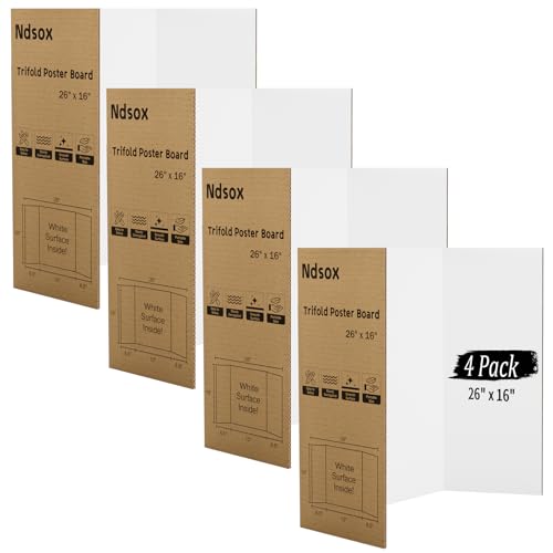 Ndsox 4 Pack 26" x 16" White Trifold Poster Board Medium Size Corrugated Tri Fold Project Poster Boards Science Fair Display Posterboards for Business Presentations, Event Displays, Art Exhibitions - color: White, size: 26 x 16 Inch