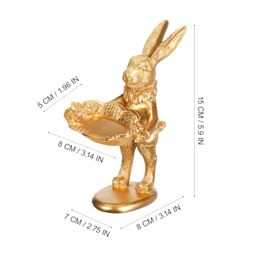 Garneck Gold Bunny Statue Decor: Retro Rabbit Figurine with Oval Plate Jewelry Trinket Dish Ring Tray for Earrings Necklace Bracelet Keys Desktop Nightstand Easter Home