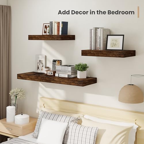 Heimlove 12" Deep Floating Shelves, 36 x 12 Inch Wall Mounted Long Floating Shelf with Invisible Brackets, for Home Decor, Bedroom, Kitchen, Living Room, Bathroom - 2 Pack, Rustic Brown - color: Rustic Brown, size: 36"W x 12"D x 2"H, Set of 2