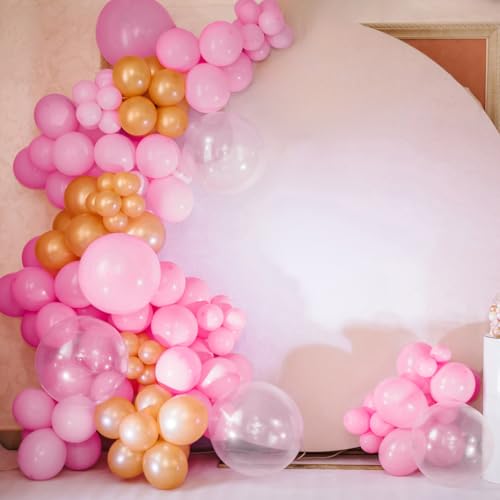 Pink Christmas Balloons - 12 inch 100pcs Latex - Round Matte Pink Birthday Balloons with 2 Ribbons for Birthday Wedding Anniversary Baby Shower Gender Reveal Party Decorations - color: Pink, size: 12 Inch 100PCS