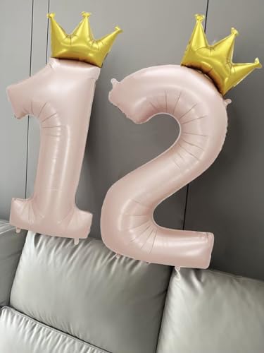Giant Pale Pink 8 Number Crown Balloons 40 Inch Light Pink 8 Mylar Helium Large Crown Digital Balloon Baby Pink Birthday Numbers Balloons 8th Birthday Kids Theme Party Decoration Supplies - color: Crown Pale Pink 8