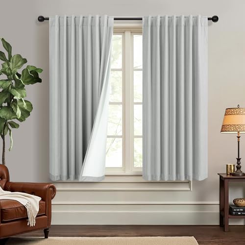 Grey Short Small Window Room Darkening Curtains 54 Inches Long 2 Panel for Bedroom Basement Boho Linen Soundproof Blackout Gray Thermal Curtains for Winter Insulated Drapes Cafe Back Tab 52x54 Length - color: Grey, size: 52"W x 54"L (Pack of 2)